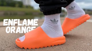 WTF Did They Do To These Yeezy Slide Enflame Orange Review amp On Foot [upl. by Reppart181]