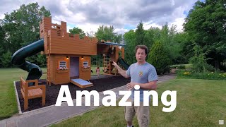 ✅ Ultimate DIY Castle Playground  Walk around and cost to build backyard swingset and playhouse [upl. by Leese267]