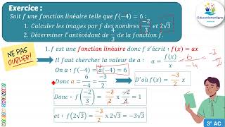 3AC  Maths  Fonction linéaire  exercice 01 [upl. by Elvah439]