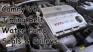 Toyota Camry V6 3MZFE Timing Belt Water Pump Seals amp Pulleys Replacement [upl. by Levins104]