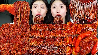 ASMR MUKBANG 직접 만든 불닭 짜장 버섯 양념치킨 소세지 먹방 amp 레시피 SPICY MUSHROOMS AND FIRE NOODLES EATING [upl. by Egres945]