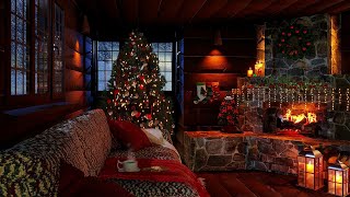 Cozy Christmas Log Cabin Ambience  Relaxing Fireplace and Blizzard Sound for deep sleep [upl. by Ahsercal]