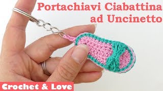 Tutorial portachiavi ciabattina ad uncinetto sub English Español and Français [upl. by Aliakam346]