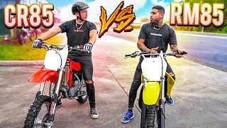 85CC DIRTBIKE BATTLE WHICH BIKE IS BETTER   CR85 VS RM85   BRAAP VLOGS [upl. by Tyler]