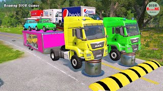 Double Flatbed Trailer Truck vs speed bumpsBusses vs speed bumpsBeamng Drive1006 [upl. by Ellene80]