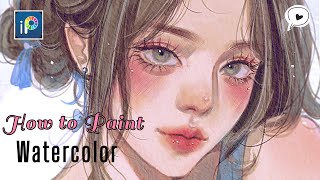 Watercolor Portrait in ibisPaintx  Step by step tutorial🎨 ibispaintx [upl. by Lorinda]