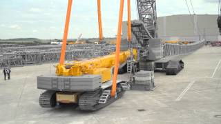 Liebherr  LR 16002 crawler crane using the LTR 1220 as counterweight [upl. by Lehar]