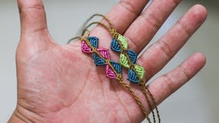 Tutorial macrame pulsera con Rombos multicolor  Pulseras de hilo faciles [upl. by Ynaiffit]