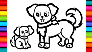 Dog Family Drawing Colouring Painting for kids and Toddlers  How to Draw Dog [upl. by Stine192]