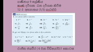 Grade 9 Maths Lesson 12123ගණිතය 9 ශ්‍රේණියඝෘණ දර්ශක  123 අභ්‍යාසය13 ගැටළුව1 කොටස [upl. by Nirad777]