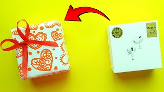 How to Wrap AirPods in Wrapping Paper  Square Box Gift Wrapping Ideas with Ribbon for Christmas [upl. by Anaud]