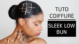 Cheveux afro  Tuto coiffure Chignon bas plaqué simple pour Noël Sleek low bun Jeu Concours1 [upl. by Meade]