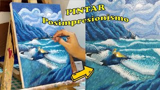 Como Pintar MAR NOCHE estilo Posimpresionismo al Óleo [upl. by Yltneb783]