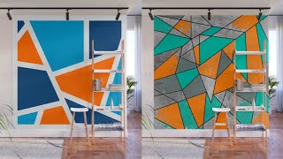 Geometric Wall Painting Design Ideas  Geometric Accent Wall Paint 3D Art Paintwall Mural wallpaper [upl. by Chong699]