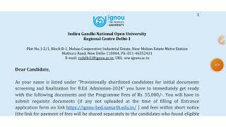 ignou bed merit list 2024  RC Delhi 1 Delhi 2 Delhi 3  ignou bed 2024 application form [upl. by Viglione]