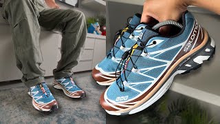 Salomon XT6 Aegean Blue Brown  review amp on feet [upl. by Ymrej194]