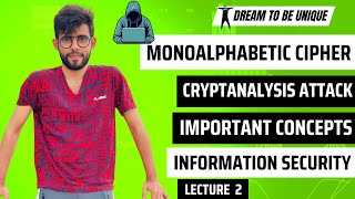 Monoalphabetic Cipher  Crypt Analysis Attack  Lecture 2 [upl. by Albers]