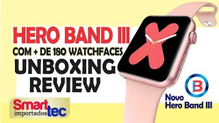 SmartWatch P10  Novo Hero Band 3  Unboxing e Review  com mais de 180 watchfaces [upl. by Micco]