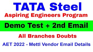 Tata Steel Demo Test Email  TATA STEEL Aspiring Engineers Program 2022 Updates  AET 2022 [upl. by Matland]