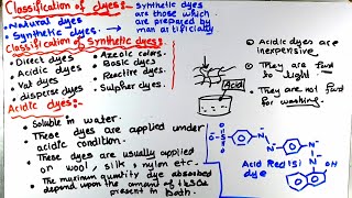 Part3 Dyes paints and pigments  Dyes industry  Classification of dyes  Acidic dyes [upl. by Kimble539]