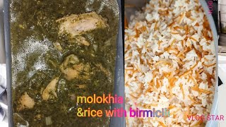 cooking molokhiaSaluyot and birmicili with basmati rice Lebanese dishnew recipesmillionviews [upl. by Ahsenar]