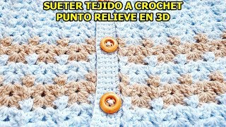 DESCUBRE SUETER  CHAQUETA a Crochet  tejido facil  paso a paso parte 1 [upl. by Olbap]