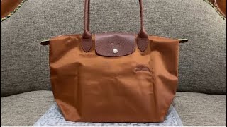 L0ngchamp Le Pliage Green Tote Bag Medium Cognac [upl. by Ettesil]