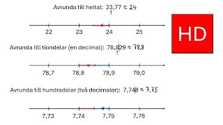 Avrundning till ental en decimal två decimaler  åk 7 HD [upl. by Orestes]