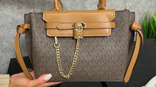 Распаковка сумки MICHAEL KORS Hamilton Legacy Small Logo Belted Satchel brnacorn [upl. by Ertha]