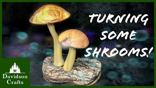 Turning Some Funky Off Center Mushrooms  Woodturning Project  Davidson Crafts [upl. by Sessilu]