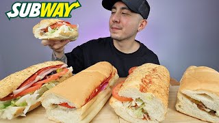 EATING Subway Sandwiches Pizza Melt Sub  Meatball Marinara MUKBANG [upl. by Ialda33]