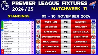 EPL FIXTURES TODAY  Matchweek 11 • EPL Table Standings Today • Premier League Fixtures 202425 [upl. by Koval241]