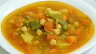 Receta fácil y rápida de sopa de verduras con garbanzos [upl. by Erich]