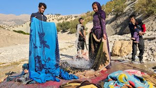 Nomads of Iran washing blankets and carpets by the Chavil family by the seasonal river [upl. by Amron320]