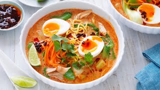 Easy Red Thai Chicken Noodle Soup with Boiled Eggs [upl. by Thenna]