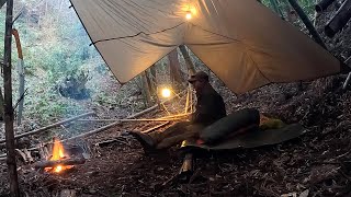 EP15  TARP CAMPING  Solo Bushcraft in Bamboo Forest  Bivouac Campfire Nature Sounds ASMR [upl. by Haran]