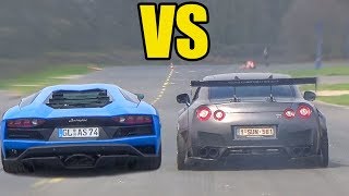 Nissan GTR R35 vs Lamborghini Huracan Novitec NLargo S [upl. by Adnylam]