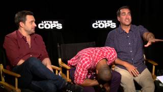 Let´s Be Cops Damon Wayans Jr Jake Johnson amp Rob Riggle Official Movie Interview  ScreenSlam [upl. by Atteynod]