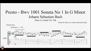 Guitar Tab Tutorial  Bach  Presto  Bwv 1001 Sonata No 1 In G Minor [upl. by Bear]