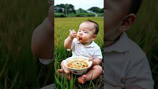 The noodles cooked by mother are so delicious to the baby The adults are working in the fields a [upl. by Alon]