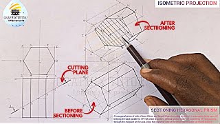 HEXAGONAL PRISM IN ISOMETRIC PROJECTION AND A SECTIONED HEXAGONAL PRISM IN ISOMETRIC PROJECTION [upl. by Cartwright]