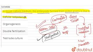 In tissue culture medium the embryoids formed from pollen grains is due to  12  STRATEGIES F [upl. by Aeht571]