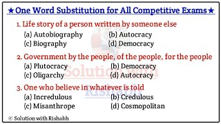 Most Important One word substitution One word substitution for all competitive exams Part03 [upl. by Jacquenetta]