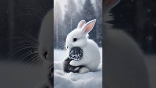 Cute rabbit helps poor hungry and cold kitten 🐰 rabbit cat kitten funny ai [upl. by Hildie819]