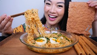 NONGSHIM NOODLES  PORK JERKEY SHEETS AND ROLLS ASMR EATING SOUNDS LIGHT WHISPERS  SASASMR [upl. by Niessuh]