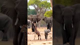 Playful Chase Baby Elephant and Giraffe in the Savanna giraffe cute elephant calf chase [upl. by Rehprotsirhc990]