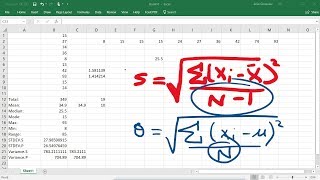 Calculating The Standard Deviation Mean Median Mode Range amp Variance Using Excel [upl. by Eirojam]