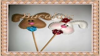 Artesanato Como fazer COELHO no palito caseado em feltro  DIY Handmade [upl. by Ahsimal]