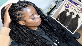 Wow this blends with her natural hair TWISTING FROM THE ROOT using Freetress Poppin Twist [upl. by Rotsen]