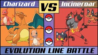 CHARIZARD vs INCINEROAR Starter Evolution Line Battle Pokémon SunMoon [upl. by Lyrac]